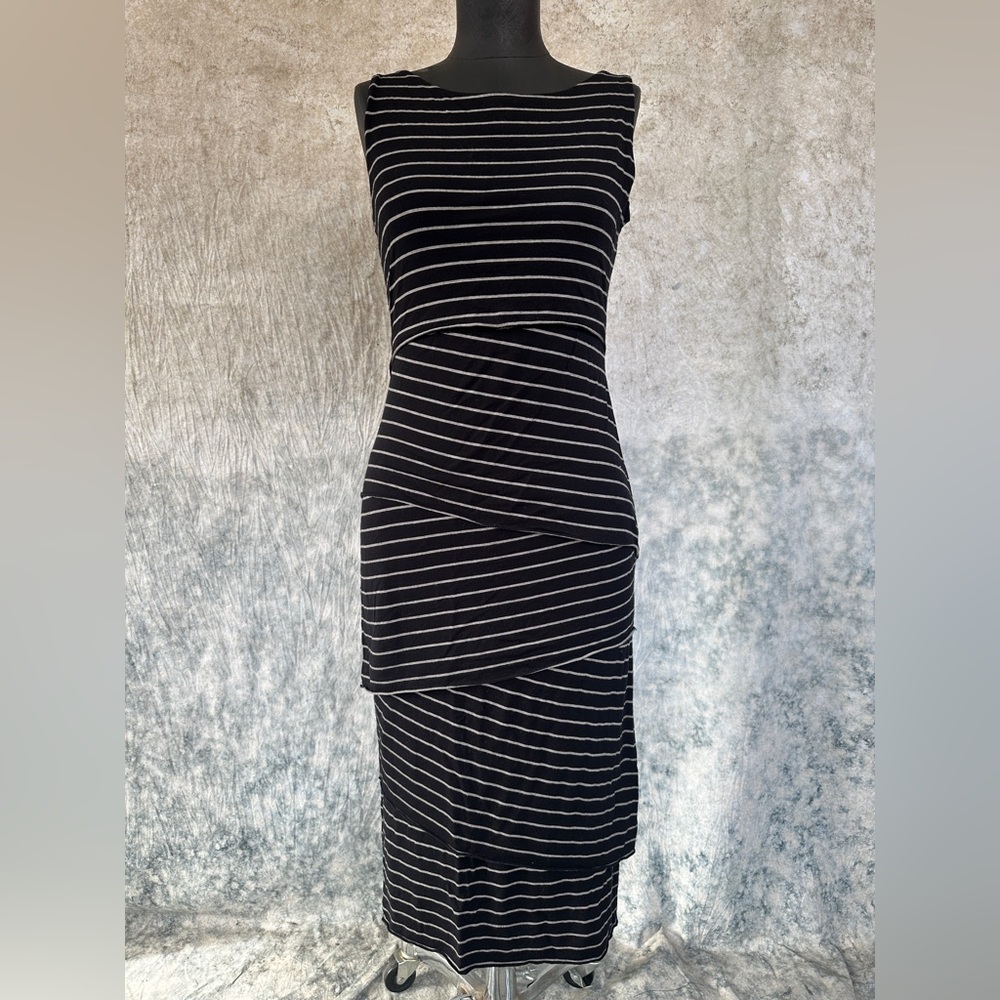 VENUS Black and White Striped maxi pencil dress